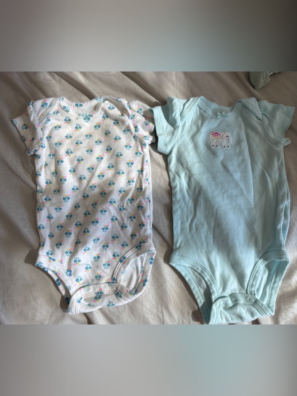 Carter's White Floral & Light Blue Baby One-Piece Bodysuits (2)